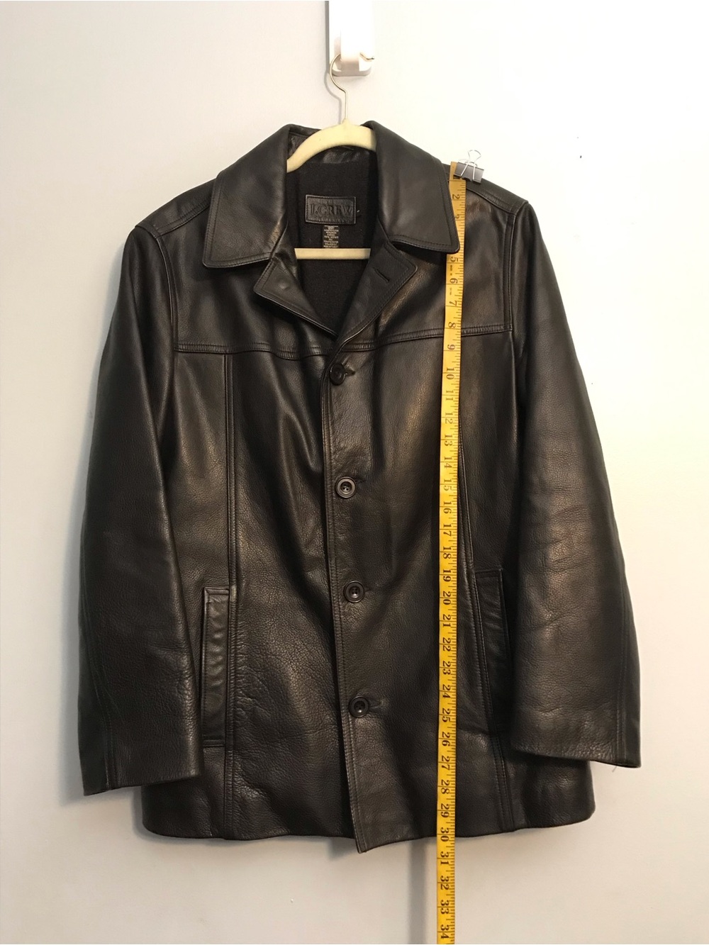 J. Crew Black Leather Button-Front Pea Coat